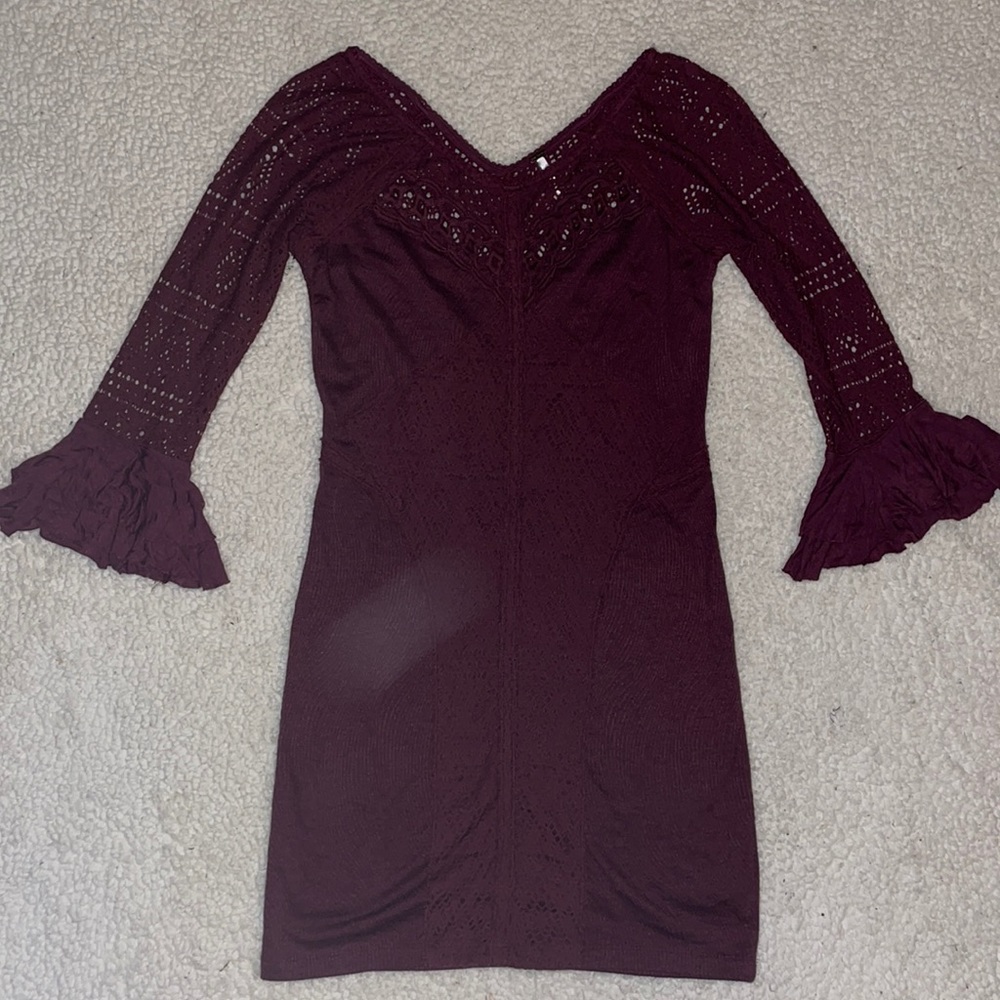 Free People Crochet Long Sleeve Dress